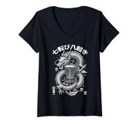 Mujer Dragon Basket, Jugador de Disc Golf, Nunca renuncie a los Kanji Camiseta Cuello V