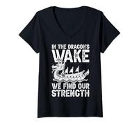 Mujer Dragon Boat - En la estela del dragón encontramos nuestra fuerza Camiseta Cuello V