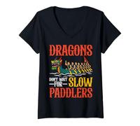 Mujer Dragon Boat - Los dragones no esperan a los remeros lentos Camiseta Cuello V