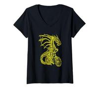 Mujer Dragon Cycling Bicycle - Bicicleta Divertida para Montar en Bicicleta Camiseta Cuello V