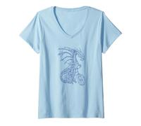 Mujer Dragon Cycling Bicycle - Bicicleta Divertida para Montar en Bicicleta Camiseta Cuello V