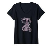 Mujer Dragon Cycling Bicycle - Bicicleta Divertida para Montar en Bicicleta Camiseta Cuello V