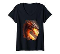 Mujer dragón de Fuego Criatura mística dragón de Fuego fantasía Camiseta Cuello V