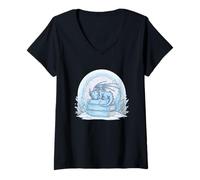 Mujer Dragón Durmiendo En Libros Fantasía Nieve Camiseta Cuello V
