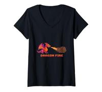 Mujer Dragon Fire Binary Code Pixel Art Retro Gaming Programmer Camiseta Cuello V