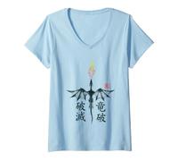 Mujer Dragón Fuego Japón Personajes Kanji Fantasía Camiseta Cuello V