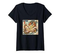 Mujer Dragón japonés Comiendo Ramen - Ukiyo-e Art Aesthetic Camiseta Cuello V