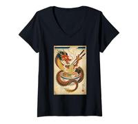 Mujer Dragón japonés Comiendo Ramen - Ukiyo-e Art Aesthetic Camiseta Cuello V