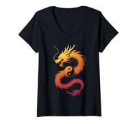 Mujer Dragón Que Fluye Yin Yang Filosofía China Loong Camiseta Cuello V