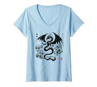 Mujer Dragón Rising - Espíritu japonés Camiseta Cuello V