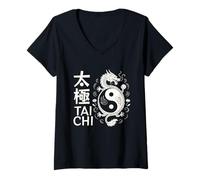 Mujer Dragón Yin Yang Tai Chi Símbolo Artístico Chino Energía Aérea Camiseta Cuello V