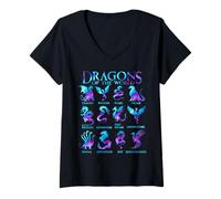 Mujer Dragones del Mundo Tipos de Dragones Camiseta Cuello V