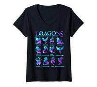 Mujer Dragones del Mundo Tipos de Dragones Camiseta Cuello V