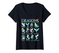 Mujer Dragones del Mundo Tipos de Dragones Camiseta Cuello V