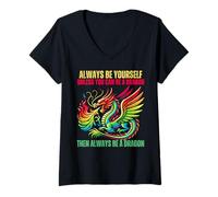 Mujer Dragones, sé siempre tú mismo a menos que puedas ser un dragón Camiseta Cuello V