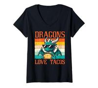 Mujer Dragons Love Tacos Divertidos Comida Mexicana Fiesta Hombres Mujeres Niños Camiseta Cuello V