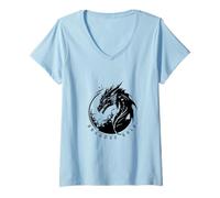 Mujer Dragons Rule Kids Lindo Fantasy Kingdom Dragon Camiseta Cuello V