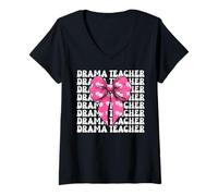 Mujer Drama Maestro Drama Enseñanza Teatro Máscara Drama Comedia Camiseta Cuello V