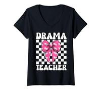 Mujer Drama Maestro Drama Enseñanza Teatro Máscara Drama Comedia Camiseta Cuello V