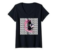 Mujer Drama Maestro Drama Enseñanza Teatro Máscara Drama Comedia Chica Camiseta Cuello V