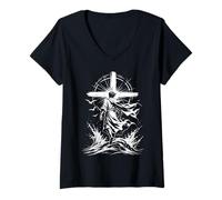 Mujer Dramático Jesús Caminando sobre el Agua Cruz Cristiana Fe Diseño Camiseta Cuello V