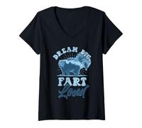 Mujer Dream Big Fart Fuerte Divertido Skunk Juego de palabras Humor Camiseta Cuello V