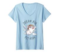 Mujer Dream Big Fly High Pig Motivation Inspiration Cita positiva Camiseta Cuello V