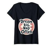 Mujer Dream Big Nap Frecuentemente Divertido Estudiante Primer Día Escuela Napper Camiseta Cuello V