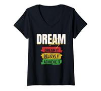Mujer Dream Big Vintage Bandera de Estados Unidos Camiseta Cuello V