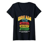 Mujer Dream Big Vintage Bandera de Estados Unidos Camiseta Cuello V