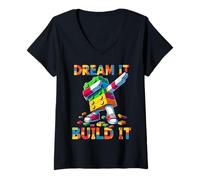 Mujer Dream It Build It Funny Blocks Bricks Toy Master Builder Camiseta Cuello V