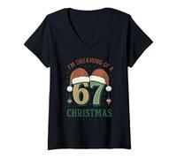 Mujer Dreaming of 67 Christmas, Divertido Meme de Brainrot, Novedad gráfica Camiseta Cuello V