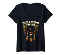 Mujer Dreaming of Wine - Divertido atrapasueños Boho para Amantes del Vino Camiseta Cuello V