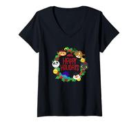 Mujer DreamWorks KouKou Happy Holidays Character Wreath Camiseta Cuello V