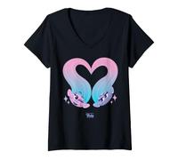 Mujer DreamWorks Trolls Satin and Chenille Character Faces Camiseta Cuello V