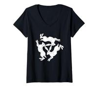Mujer DREI Hasen Trinität Spirituell Symbol Erde Sonne Mond Natur Camiseta Cuello V