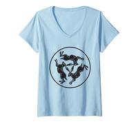 Mujer DREI Hasen Trinität Spirituell Symbol Erde Sonne Mond Natur Camiseta Cuello V