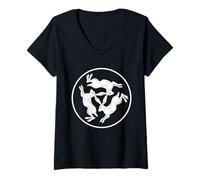 Mujer DREI Hasen Trinität Spirituell Symbol Erde Sonne Mond Natur Camiseta Cuello V