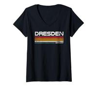 Mujer Dresden Retro Design Dresden Souvenir Sajonia Travel Camiseta Cuello V