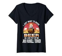 Mujer Drink Beer and Pet My Jack Russell Terrier Puppy Dog Lover Camiseta Cuello V