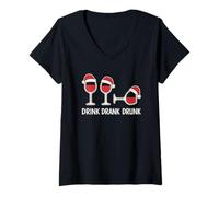 Mujer Drink Drank Drunk - Camiseta Divertida de Navidad Vino Camiseta Cuello V
