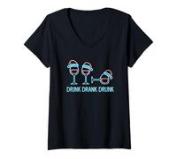 Mujer Drink Drank Drunk - Camiseta Divertida de Navidad Vino Camiseta Cuello V