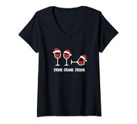 Mujer Drink Drank Drunk - Camiseta Divertida de Navidad Vino Camiseta Cuello V