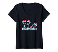 Mujer Drink Drank Drunk - Camiseta Divertida de Navidad Vino Camiseta Cuello V