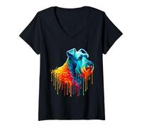 Mujer Dripping Paint Art Kerry Blue Terrier Camiseta Cuello V