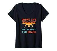 Mujer Drone Life Ver El Mundo Y Chocar | Drone Divertido Camiseta Cuello V