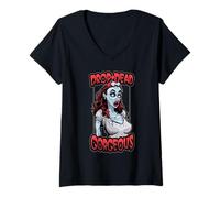 Mujer Drop Dead, Hermosa y Divertida, Pop Art, de Halloween, Dead Zombie Girl Camiseta Cuello V