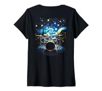 Mujer Drum Kit Percussionist Drummer Van Gogh Drums Print on Back Camiseta Cuello V