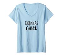 Mujer Drummer Chick - Batería Banda Rock Country Jazz indie Blues Camiseta Cuello V