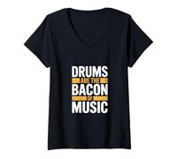 Mujer Drums Are The Bacon of Music Camiseta Cuello V